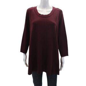 Anne Klein Womens Knit Round Neck Long Sleeve Sweater Top Burgundy Size 2X